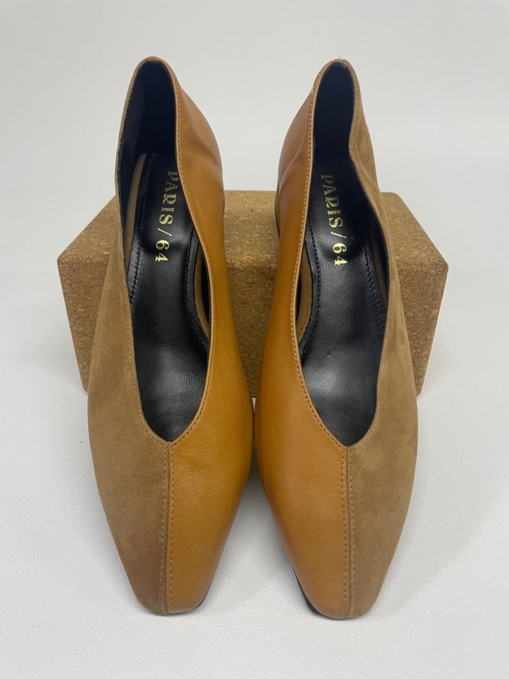 PARIS/64 Women's Two-Tone Tan Suede & Leather Flats